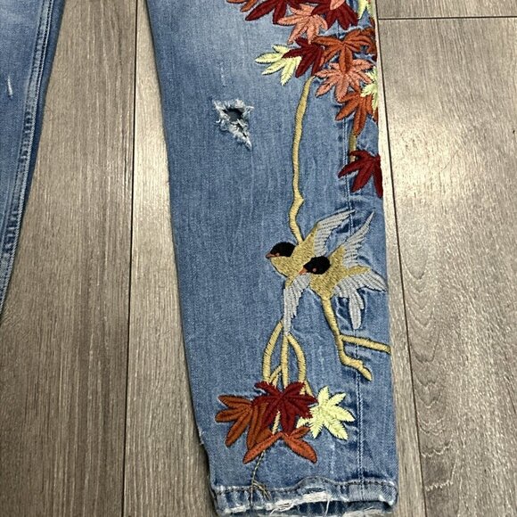 ZARA Women's Slim Boyfriend crop Jeans with Embroidery(Blue, US 4, EUR 36) - Picture 4 of 11